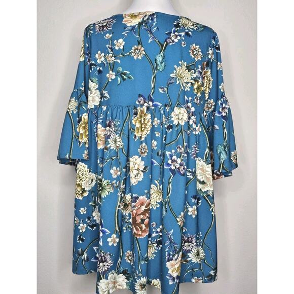 Bryn Walker Diego Tunic Teal Blue Floral Size Medium Bell Sleeves - Picture 6 of 13